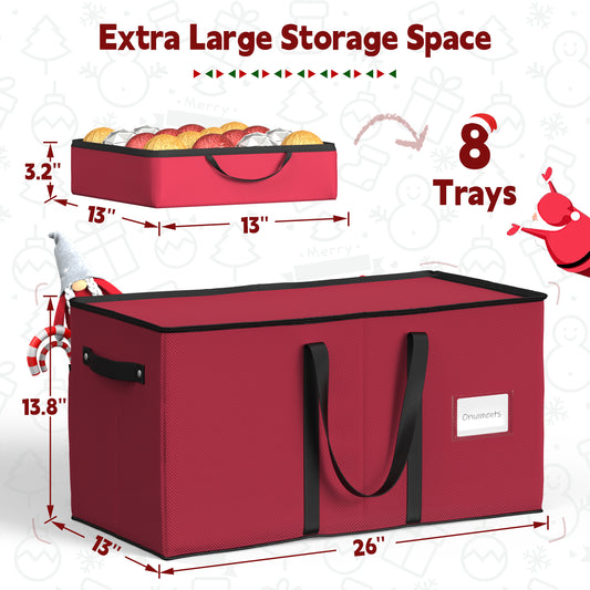 Christmas Ornament Storage Box with 8 Trays(Rose Red)