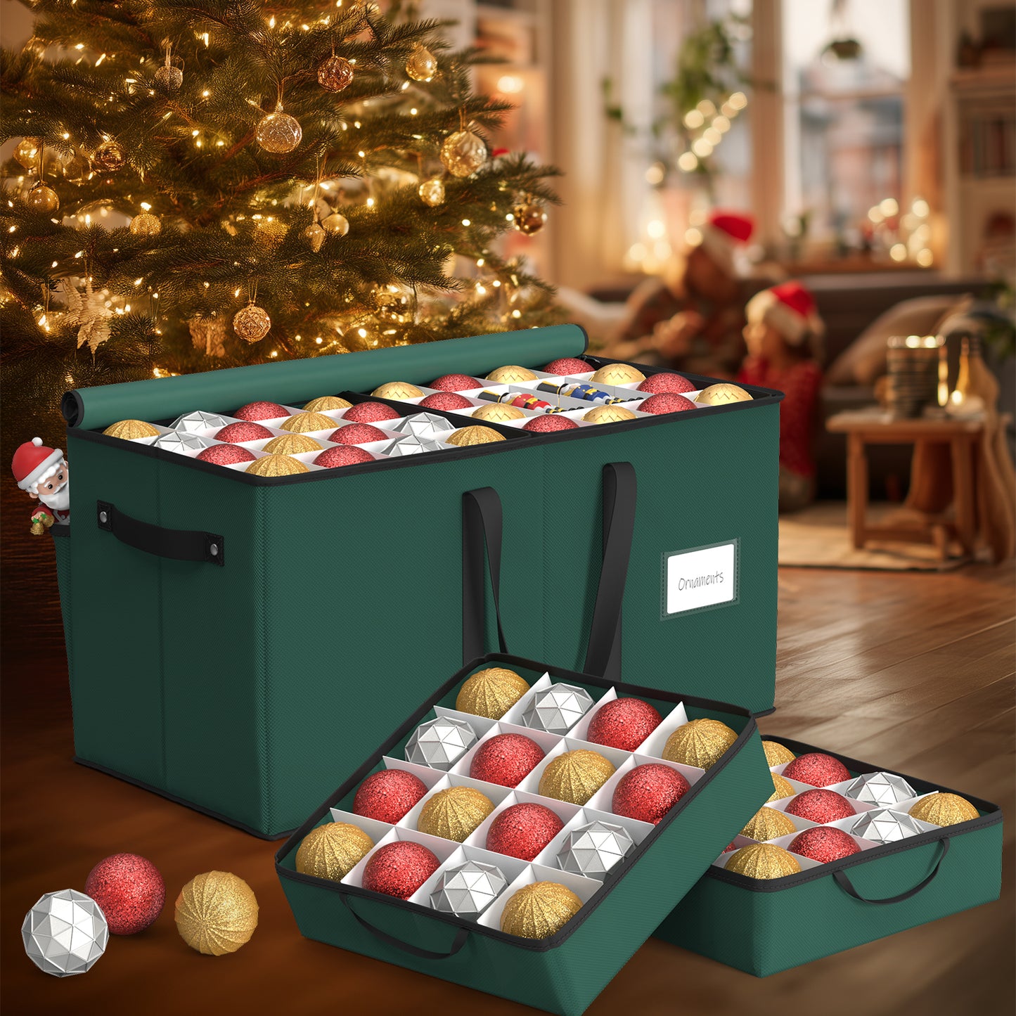 Christmas Ornament Storage Box with 8 Trays(Deep Green)