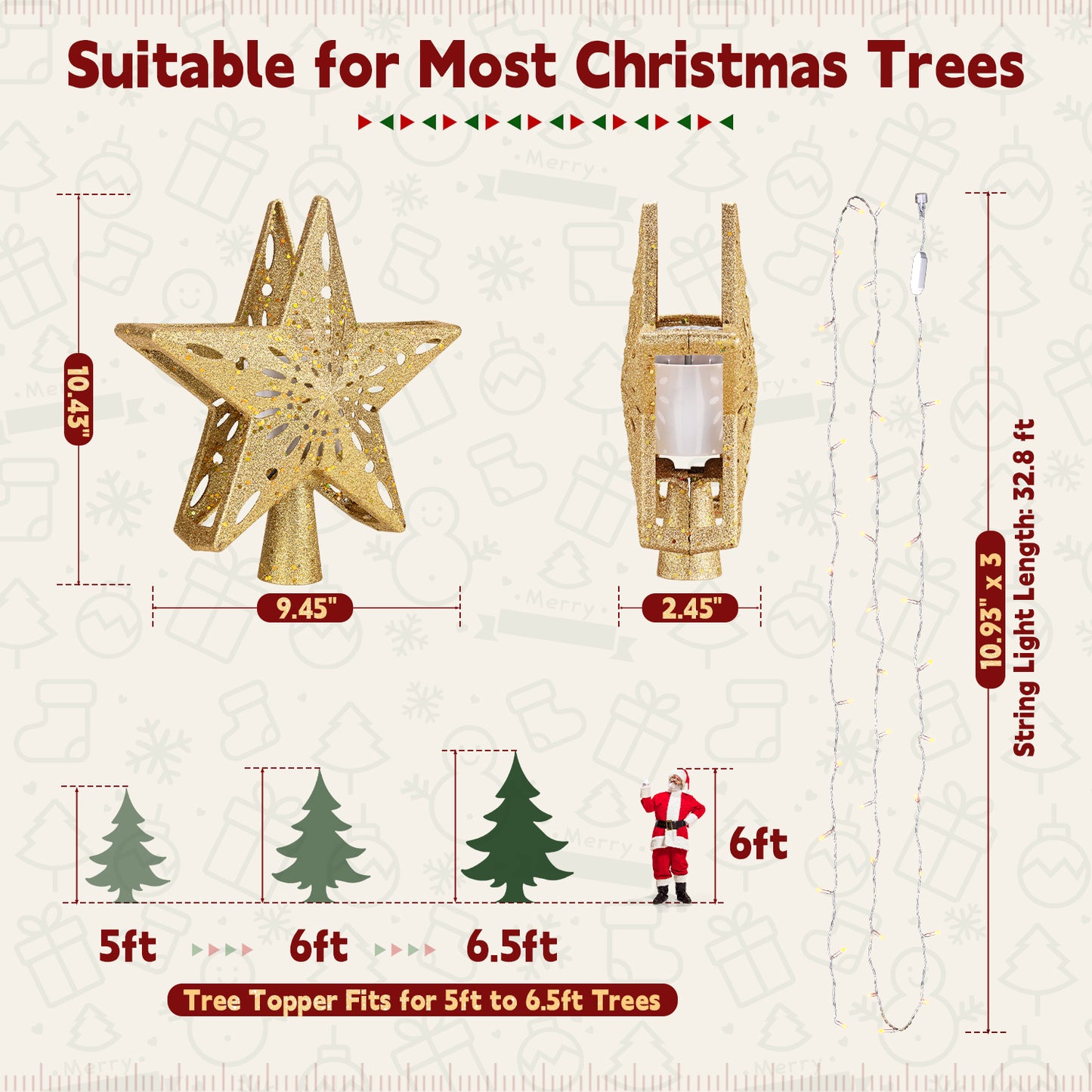 Christmas Tree Topper(Golden / Warm Light)