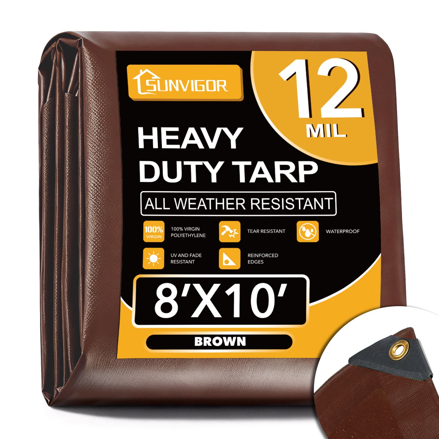 Sunvigor 12 mil brown heavy duty water-resistant tarp for firewood cover