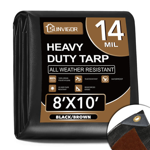 Sunvigor 14 mil black brown heavy duty water-resistant tarp cover