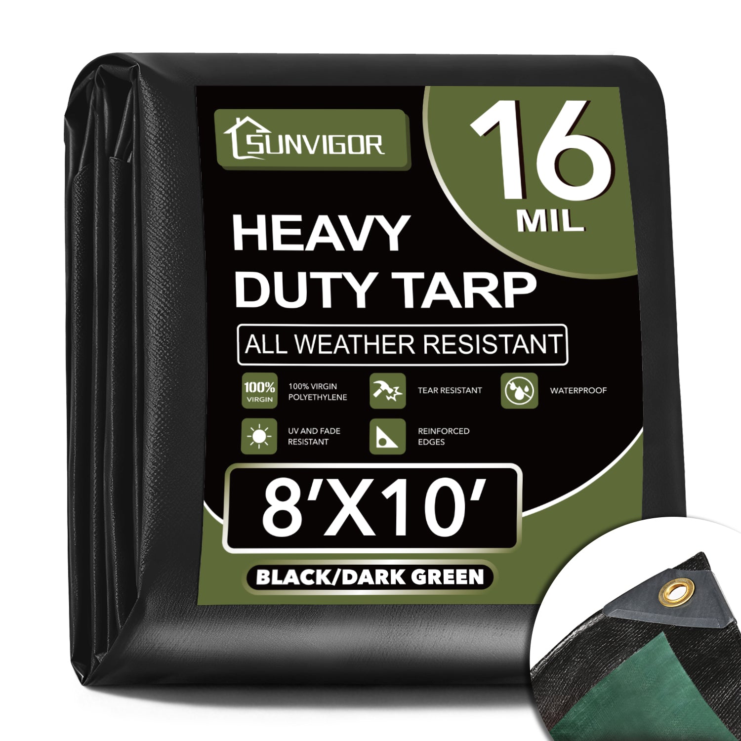 Sunvigor 16 Mil Heavy Duty Tarp - Water-Resistant Poly Cover
