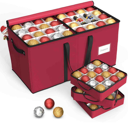 Christmas Ornament Storage Box with 8 Trays(Rose Red)