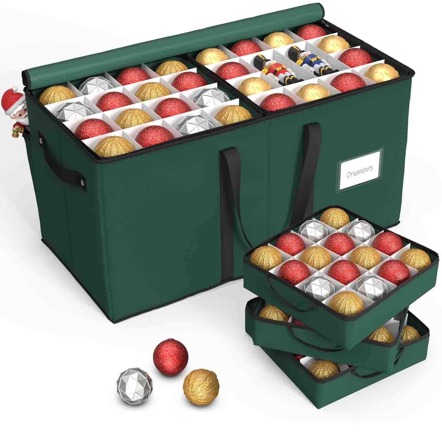 Christmas Ornament Storage Box with 8 Trays(Deep Green)