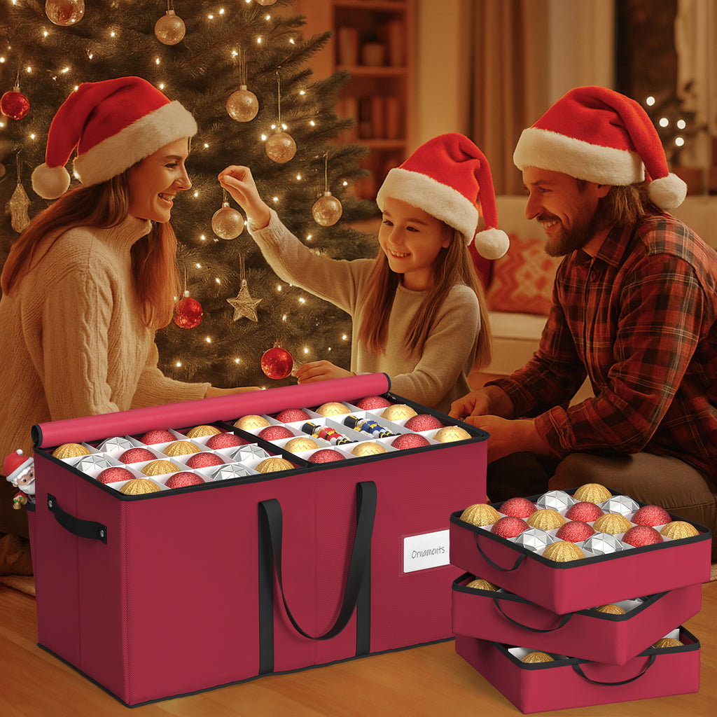 Christmas Ornament Storage Box with 8 Trays(Rose Red)