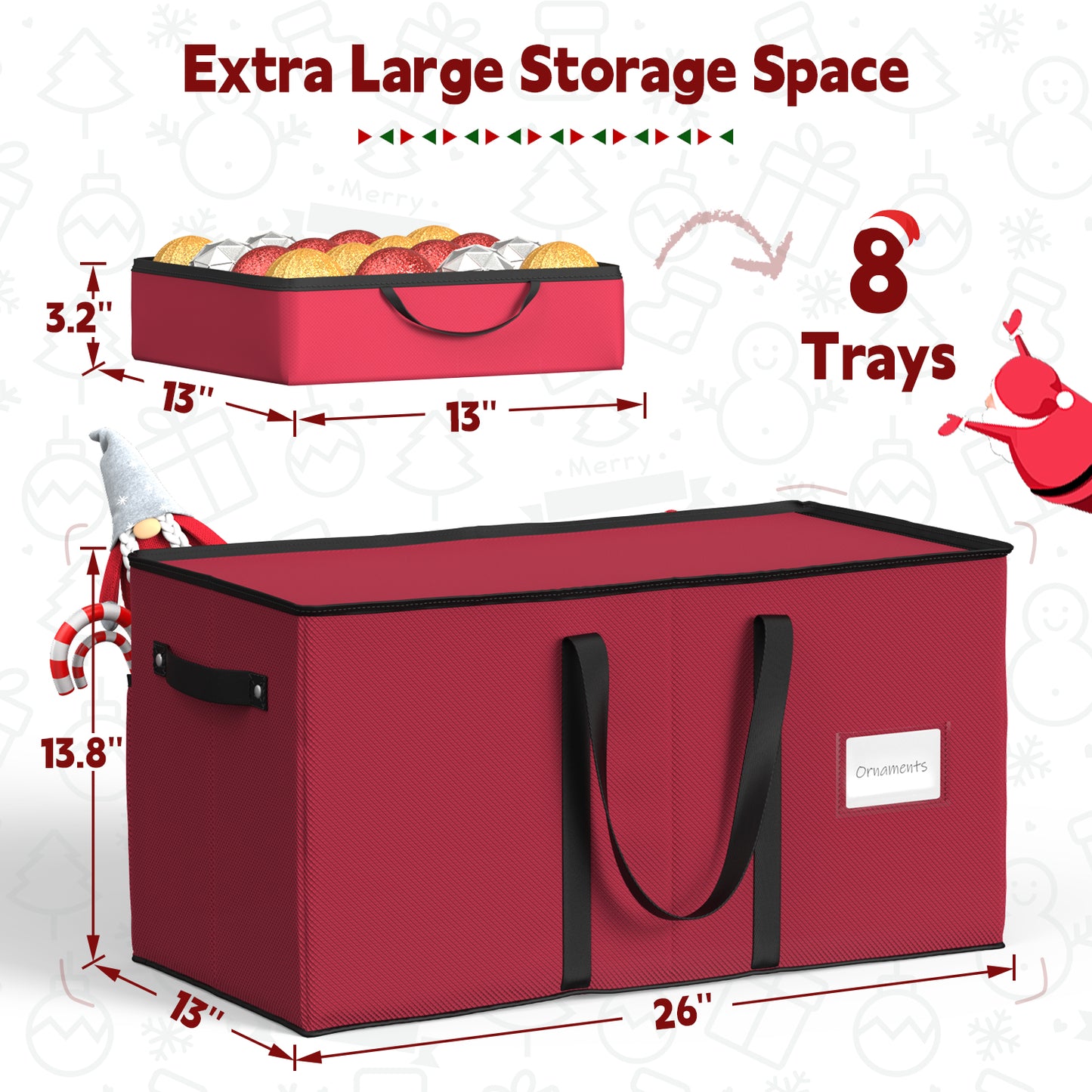 Christmas Ornament Storage Box with 8 Trays(Rose Red)