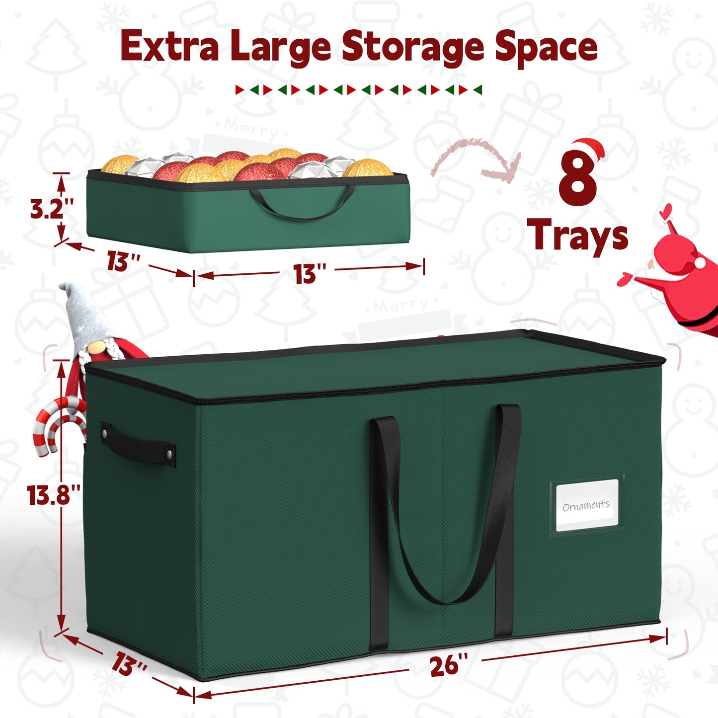 Christmas Ornament Storage Box with 8 Trays(Deep Green)
