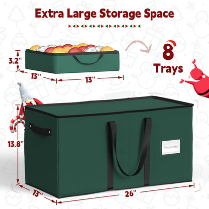 Christmas Ornament Storage Box with 8 Trays(Deep Green)