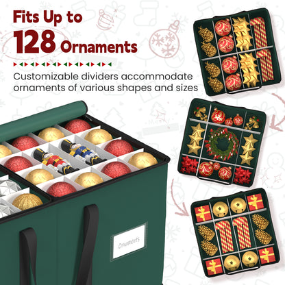 Christmas Ornament Storage Box with 8 Trays(Deep Green)