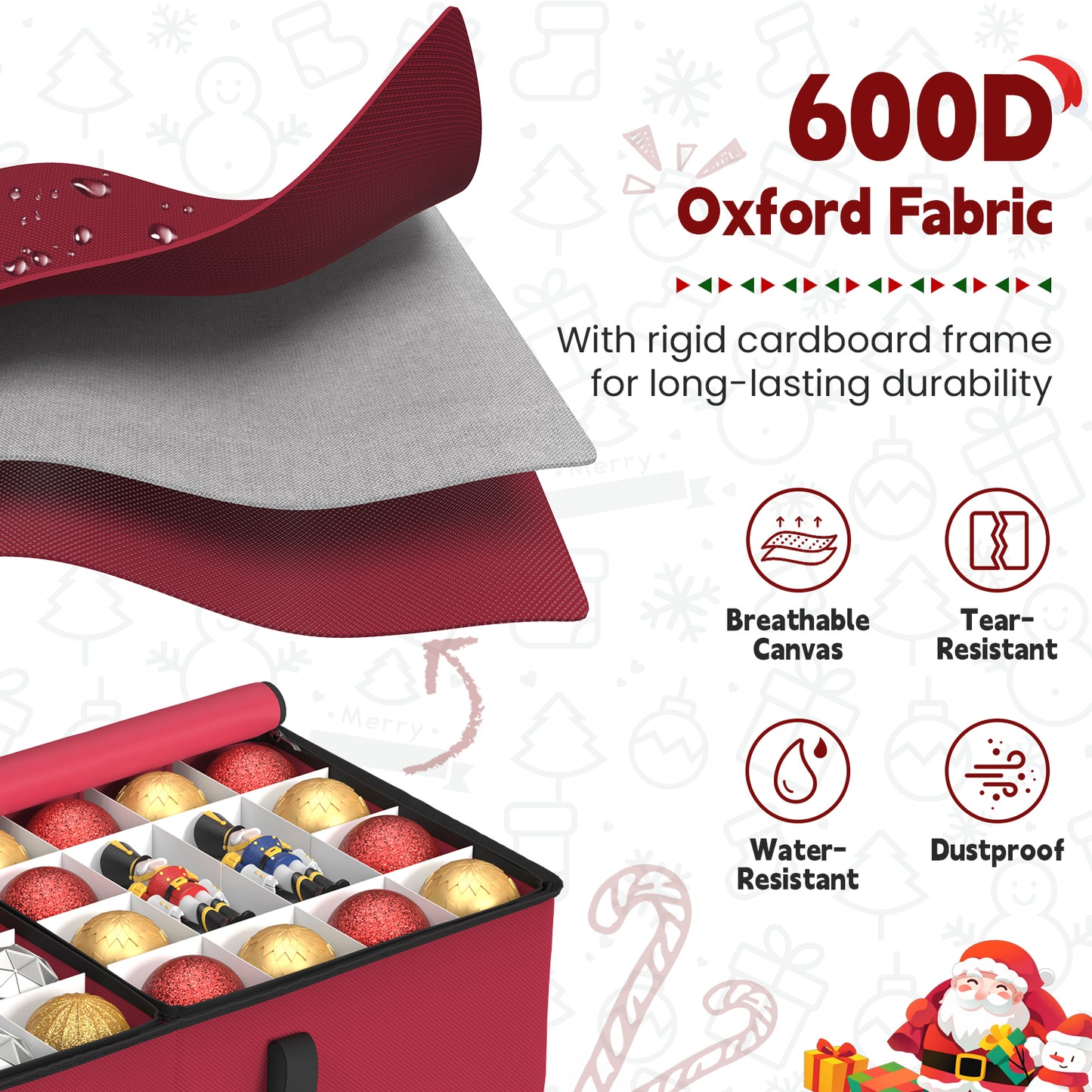 Christmas Ornament Storage Box with 8 Trays(Rose Red)