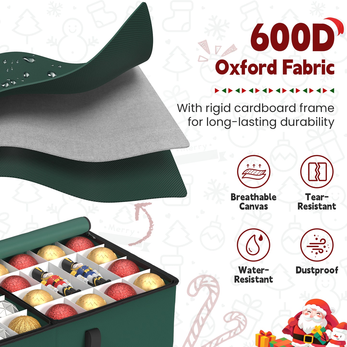 Christmas Ornament Storage Box with 8 Trays(Deep Green)