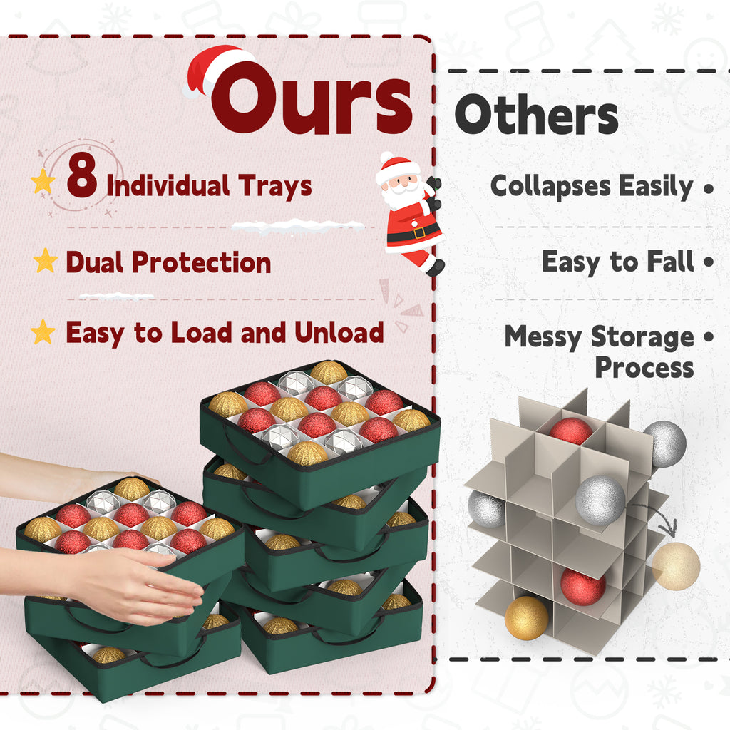 Christmas Ornament Storage Box with 8 Trays(Deep Green)