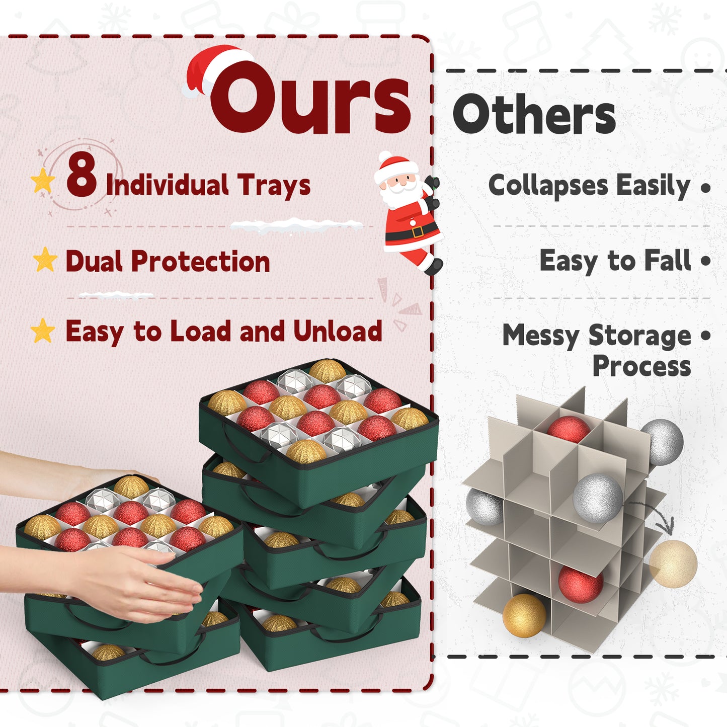 Christmas Ornament Storage Box with 8 Trays(Deep Green)