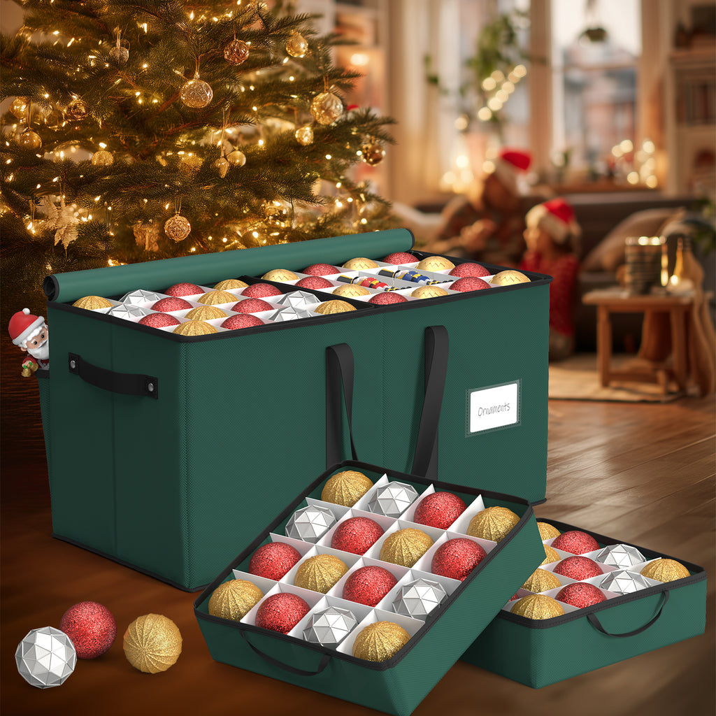 Christmas Ornament Storage Box with 8 Trays(Deep Green)
