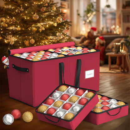 Christmas Ornament Storage Box with 8 Trays(Rose Red)